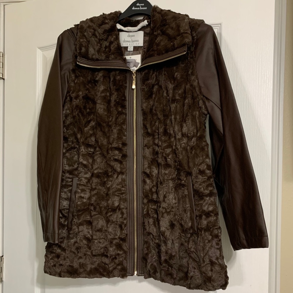 DENNIS BASSO FAUX LEATHER AND FAUX FUR JACKET/VEST